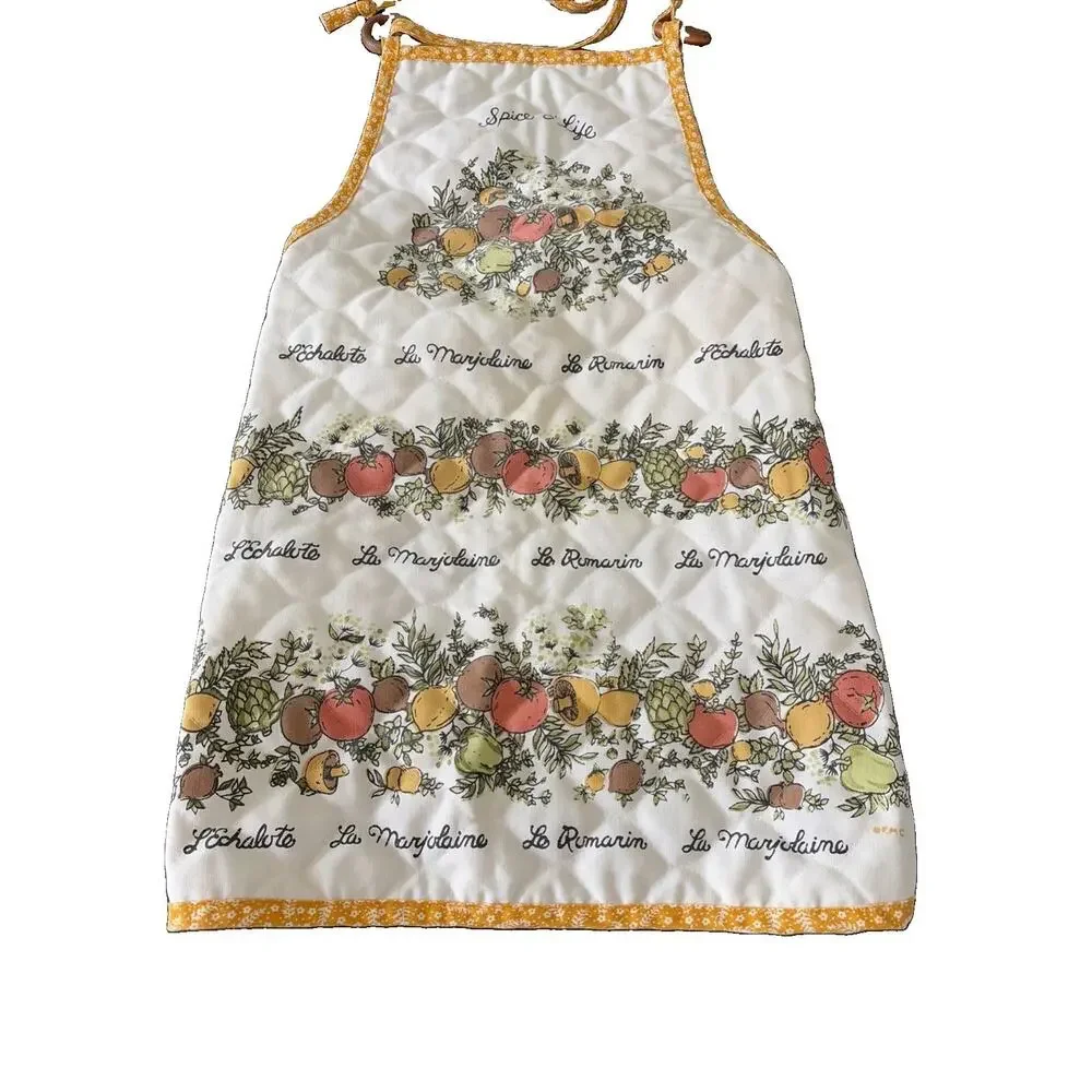 Vintage Spice of Life Quilted Kitchen Apron French Herb Fruit Cottagecore 1970’s